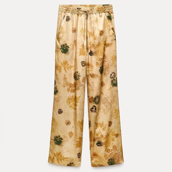 Zara ZW Collection 100% Silk Printed Pants New - Picture 1 of 3